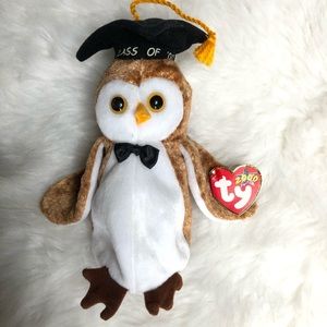 Vintage 2000 Ty Beanie Baby Wisest the Owl Class of '00 Graduation Plush